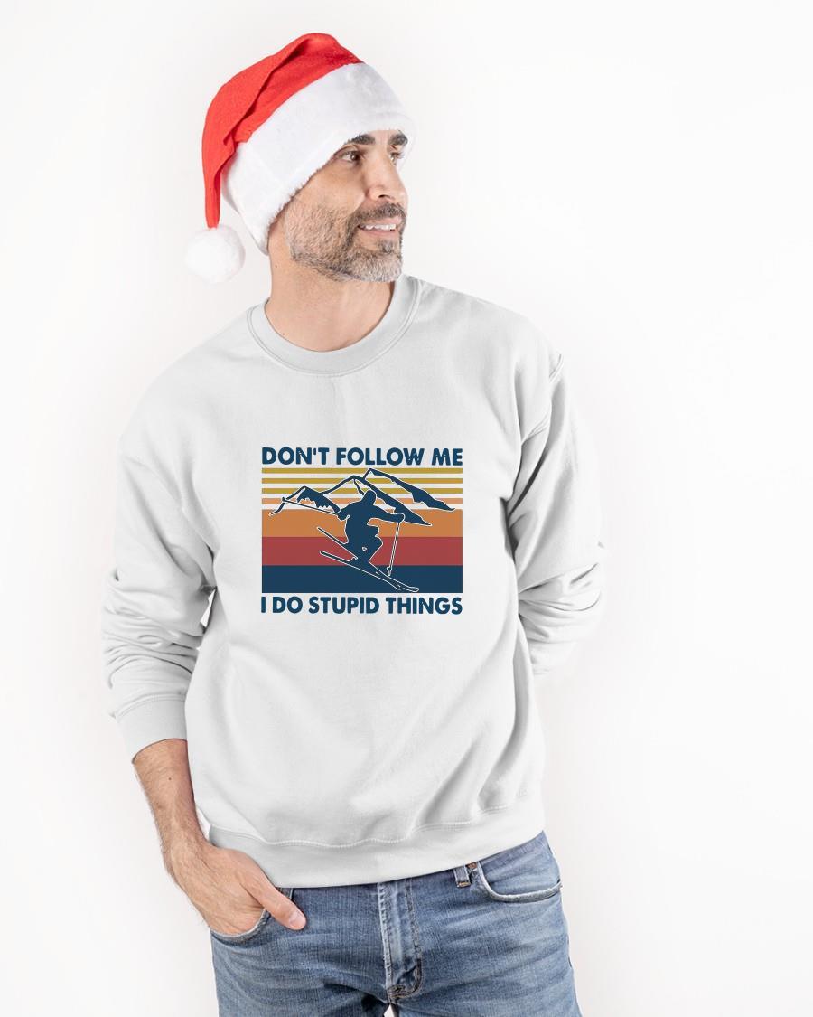 Vintage Skiing Don't Follow Me I Do Stupid Things Sweater