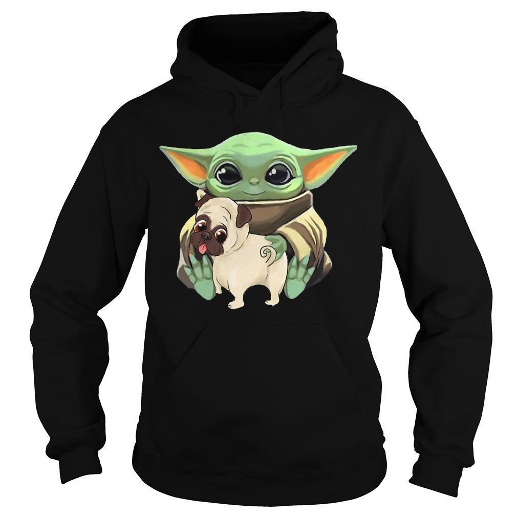 Baby Yoda Hugging Funny Pug Hoodie
