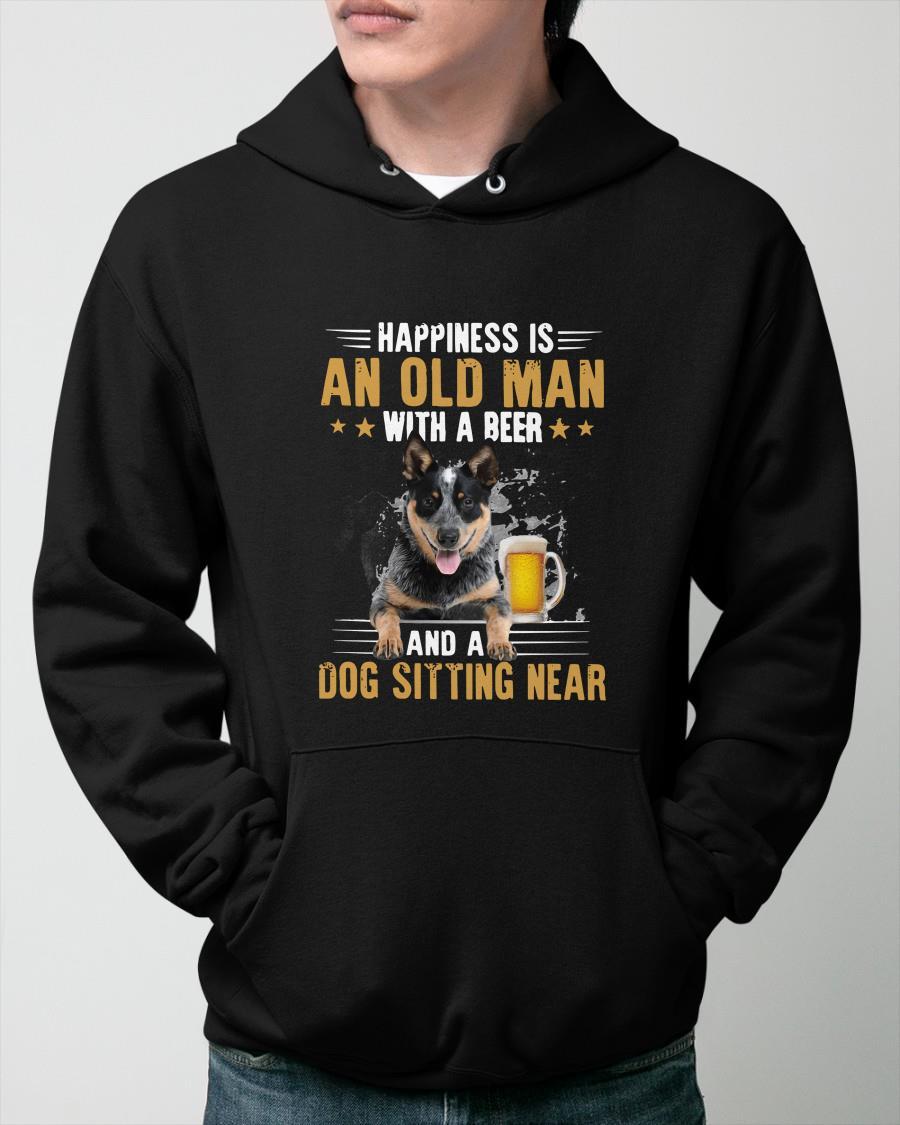 Happiness Is An Old Man With A Beer And A Dog Sitting Near Hoodie