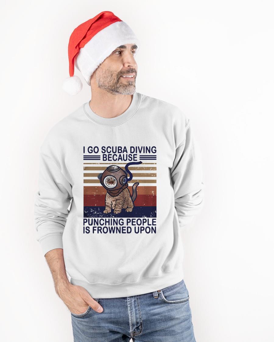 Vintage Cat I Go Scuba Diving Because Punching People Is Frowned Upon Sweater